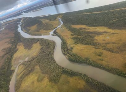 Navigating rivers from the air. Tundra becomes forest at the river's edge first. Photo © Lisa Alexia, Denali Sunrise Publications